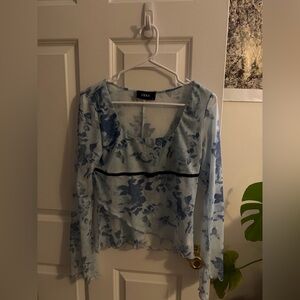 Cider Light Blue Floral Blouse